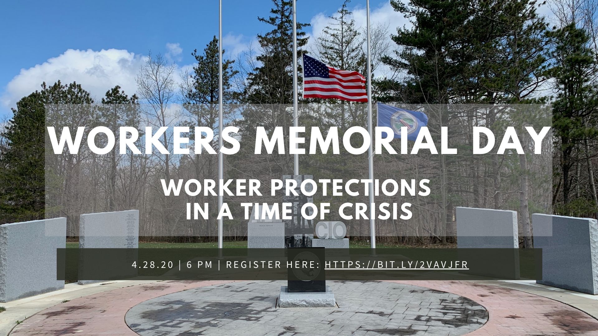 Banner for Workers Memorial Day with details of the event.